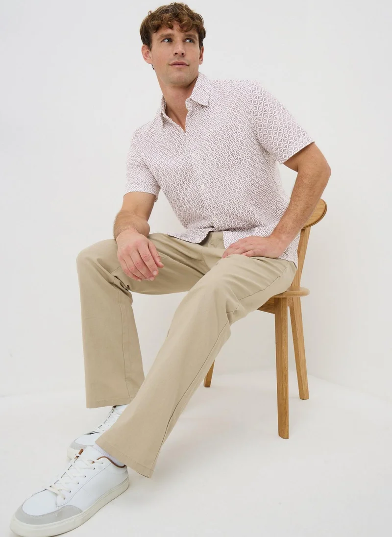 ماتلان Burgundy Abstract Tribal Seersucker Shirt